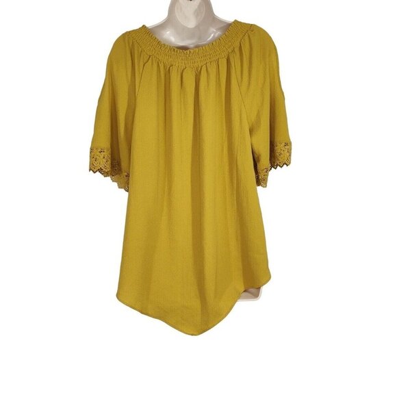 Cato Cold Shoulder Top Off the Shoulder Women Size M Yellow-Brown Short Sleeve - Picture 6 of 9